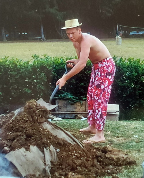 Olszewski covering pig and other stuff at the Tunny's Luau (About 1959)