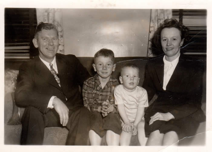William Vance and Anna Marie (Ajak) Olszewski familly with their two sons, Robert William (about age 2) and Raymond Vance (about age 8) taken about 1947 or 1948 at the home of Joseph (Deceased) and Maryanna Runewicz Olszewski's home in Glassmere, PA.